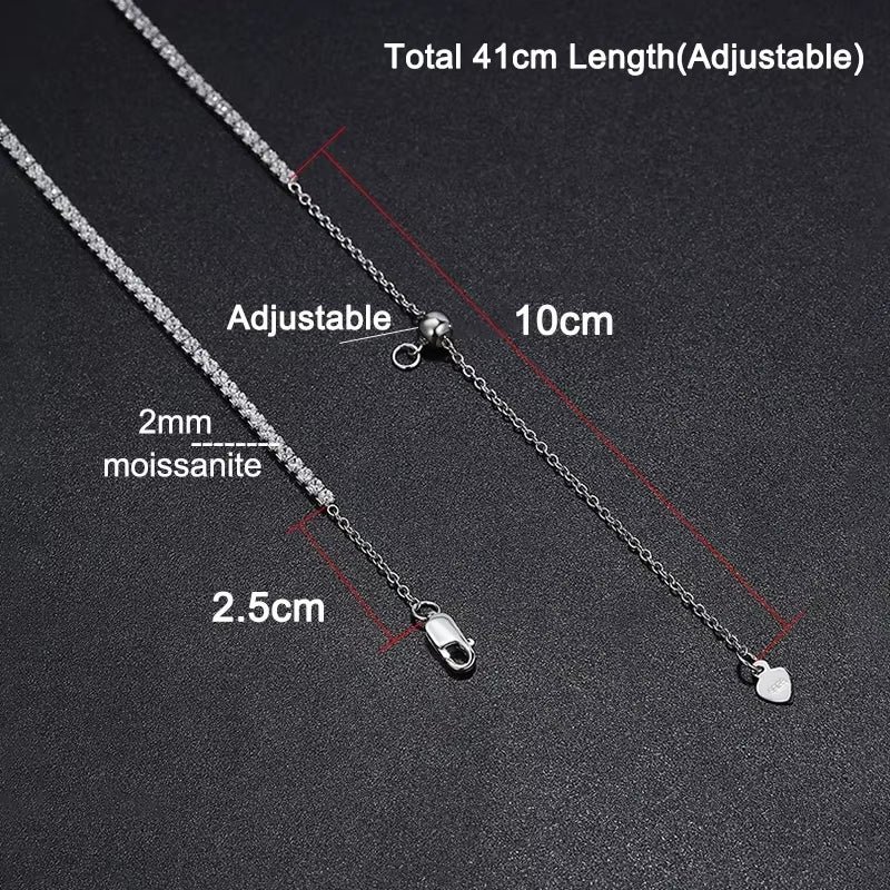 2Mm Moissanite Tennis Necklace for Women S925 Silver Plated 18K Gold Sparking Rhinestone Choker Chain Wedding Jewelry Adjustable