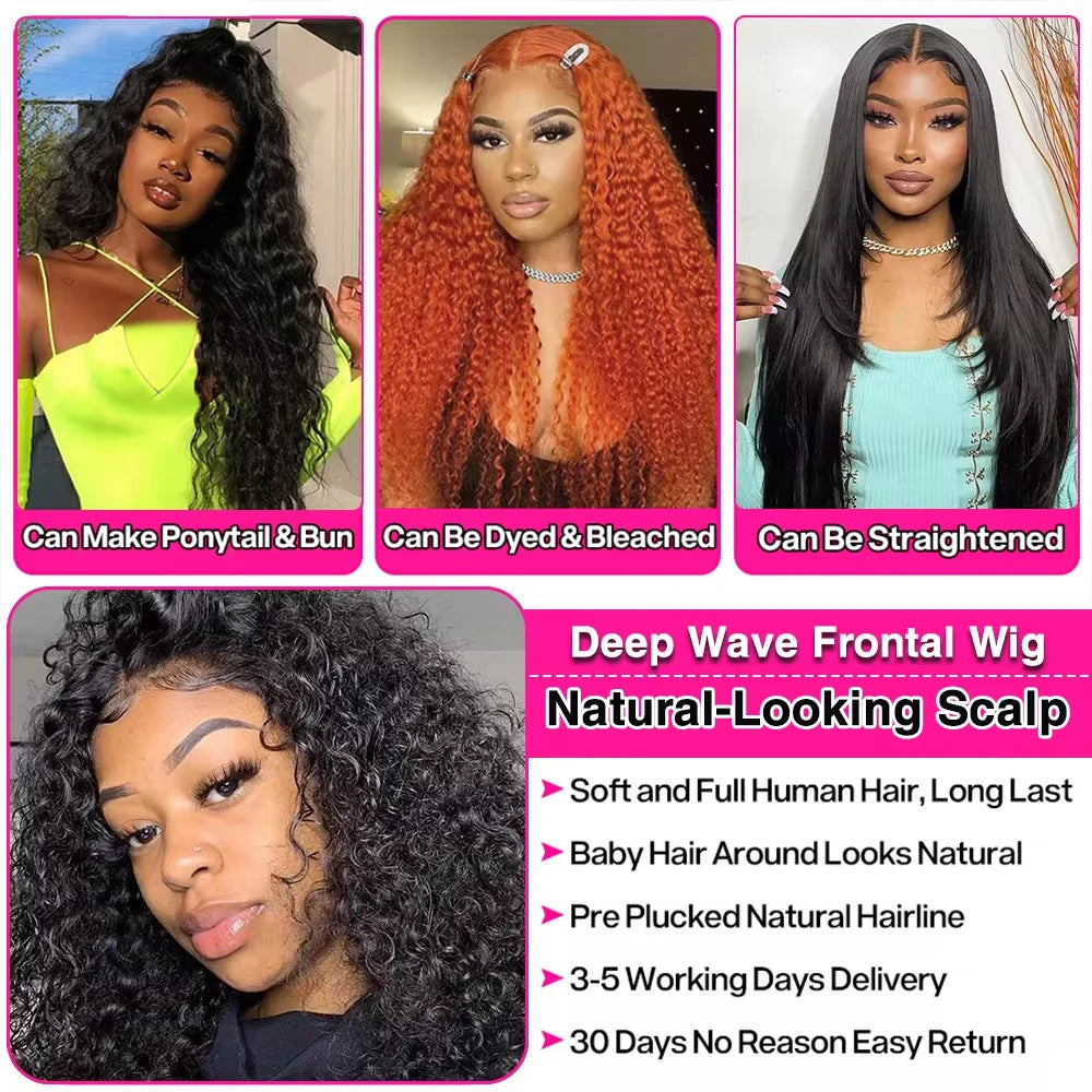 200% Density Deep Wave Wig 13X4 13X6 HD Transparent Lace Frontal Wig Curly Wave Wig 5X5 Lace Wig Human Hair Wigs for Black Women