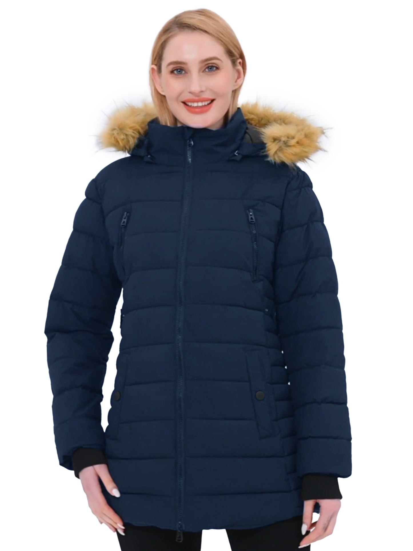 Women'S Puffer Jacket Water Resistant Winter Coat Hooded Puffer Coats Black L