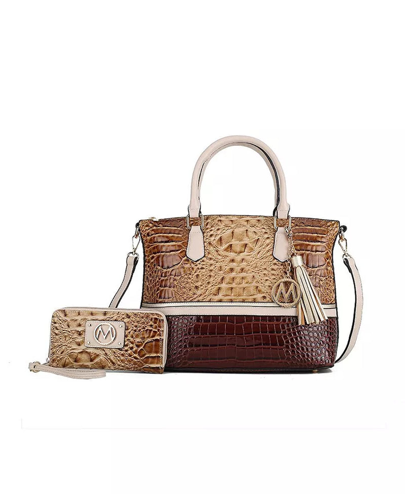 Autumn Crocodile Skin Tote Bag with Wallet by Mia K.