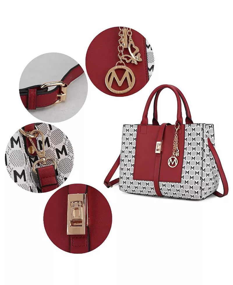 Yuliana Circular M Emblem Print Satchel Bag with Wallet by Mia K